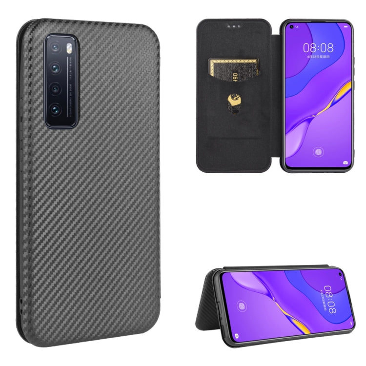 For Huawei nova 7 5G Carbon Fiber Texture Horizontal Flip TPU + PC + PU Leather Case with Card Slot