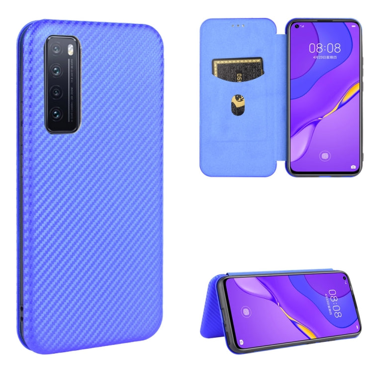 For Huawei nova 7 5G Carbon Fiber Texture Horizontal Flip TPU + PC + PU Leather Case with Card Slot