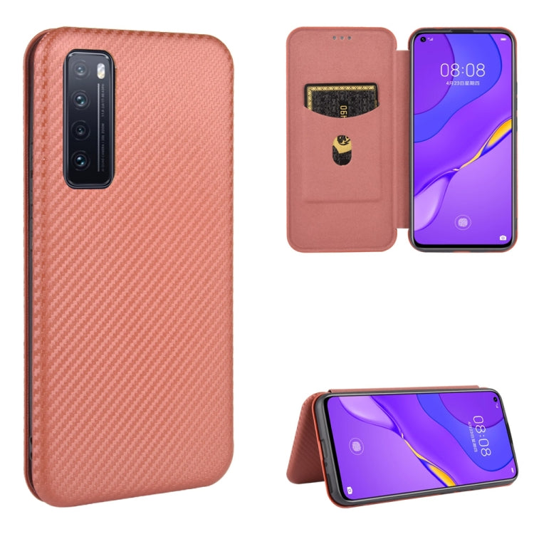 For Huawei nova 7 5G Carbon Fiber Texture Horizontal Flip TPU + PC + PU Leather Case with Card Slot
