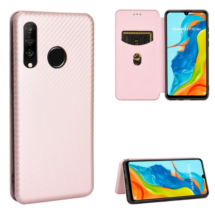 For Huawei P30 Lite / nova 4e Carbon Fiber Texture Horizontal Flip TPU + PC + PU Leather Case with Card Slot