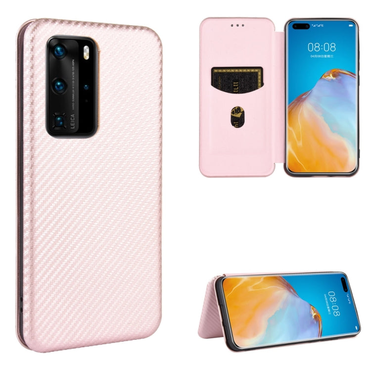 For Huawei P40 Pro Carbon Fiber Texture Horizontal Flip TPU + PC + PU Leather Case with Card Slot
