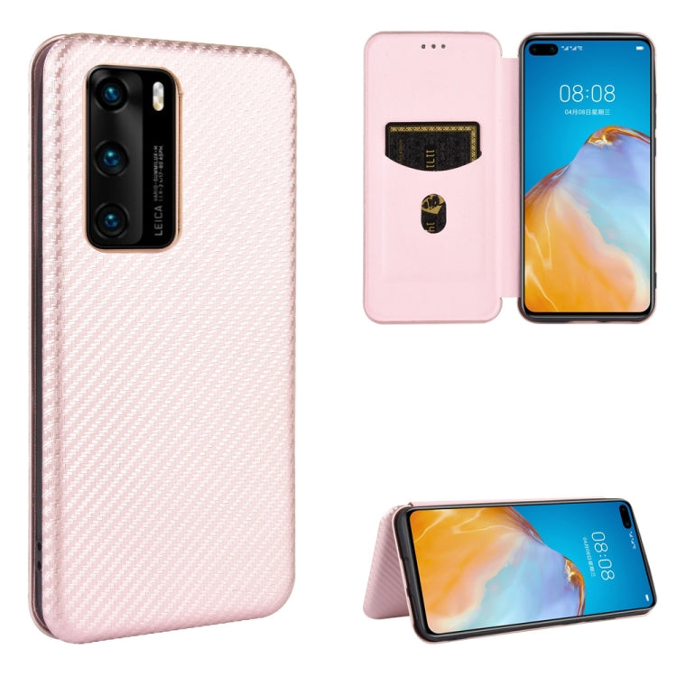 For Huawei P40 Carbon Fiber Texture Horizontal Flip TPU + PC + PU Leather Case with Card Slot
