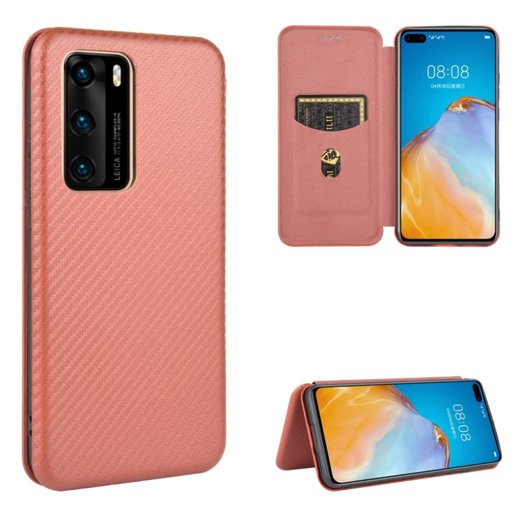 For Huawei P40 Carbon Fiber Texture Horizontal Flip TPU + PC + PU Leather Case with Card Slot