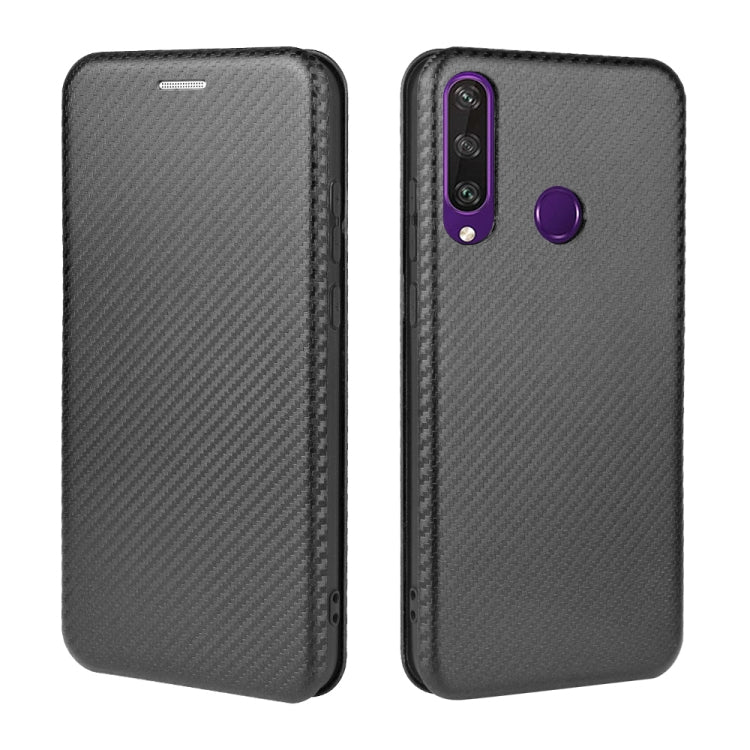 For Huawei Y6p Carbon Fiber Texture Horizontal Flip TPU + PC + PU Leather Case with Card Slot