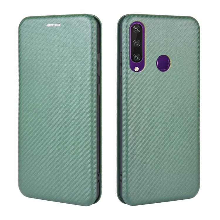 For Huawei Y6p Carbon Fiber Texture Horizontal Flip TPU + PC + PU Leather Case with Card Slot