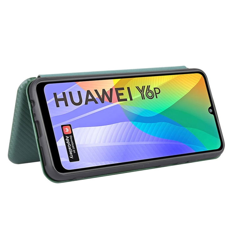 For Huawei Y6p Carbon Fiber Texture Horizontal Flip TPU + PC + PU Leather Case with Card Slot