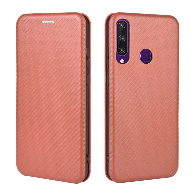 For Huawei Y6p Carbon Fiber Texture Horizontal Flip TPU + PC + PU Leather Case with Card Slot