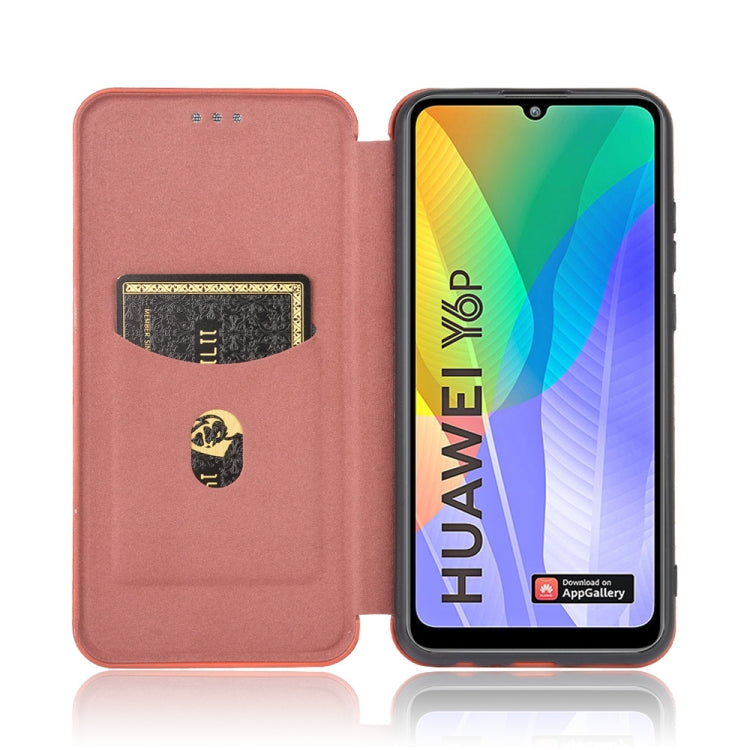 For Huawei Y6p Carbon Fiber Texture Horizontal Flip TPU + PC + PU Leather Case with Card Slot