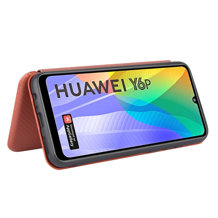 For Huawei Y6p Carbon Fiber Texture Horizontal Flip TPU + PC + PU Leather Case with Card Slot