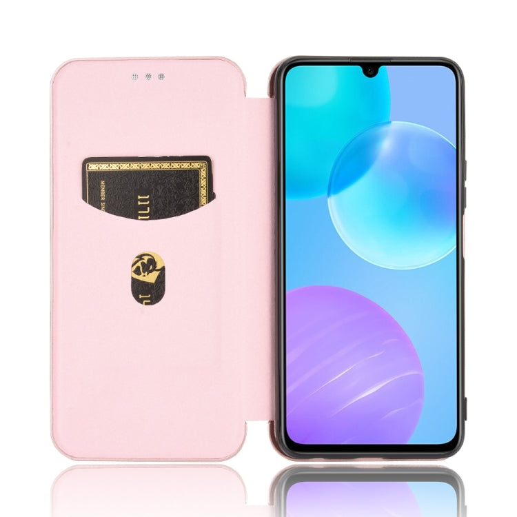 For Huawei Honor 30 Youth Carbon Fiber Texture Horizontal Flip TPU + PC + PU Leather Case with Card Slot