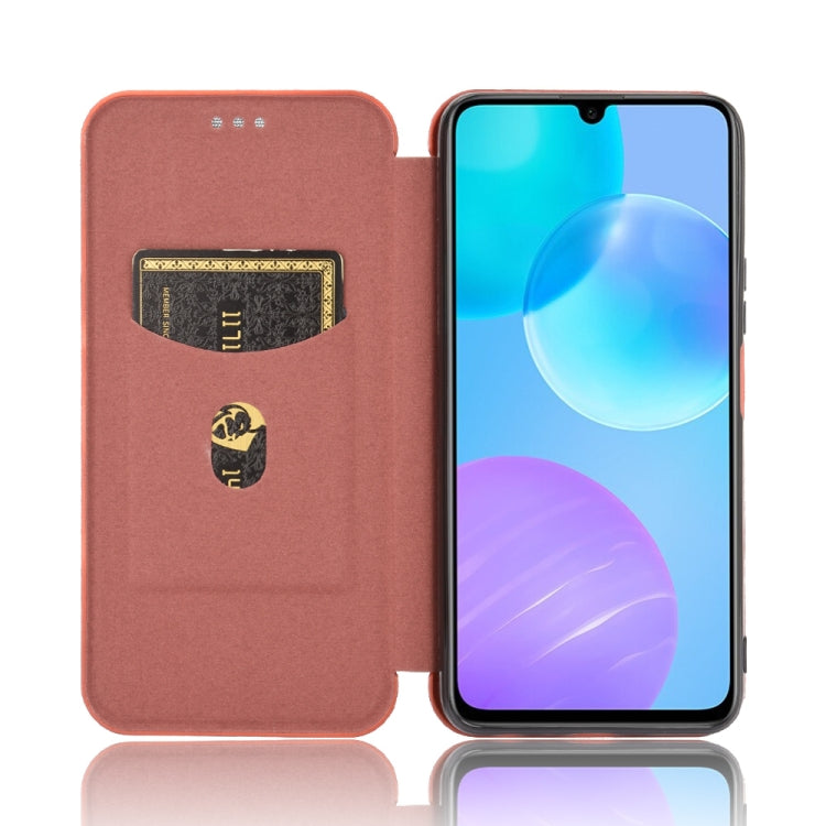 For Huawei Honor 30 Youth Carbon Fiber Texture Horizontal Flip TPU + PC + PU Leather Case with Card Slot