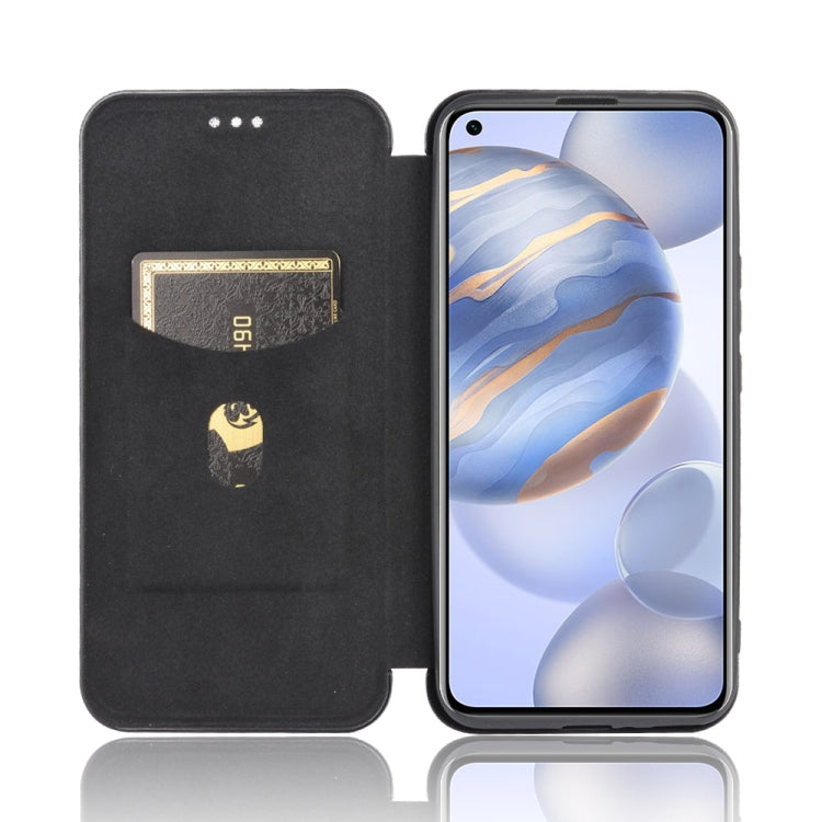 For Huawei Honor 30S Carbon Fiber Texture Horizontal Flip TPU + PC + PU Leather Case with Card Slot