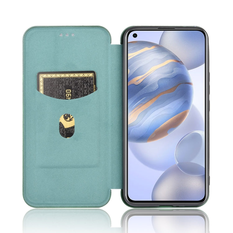 For Huawei Honor 30S Carbon Fiber Texture Horizontal Flip TPU + PC + PU Leather Case with Card Slot