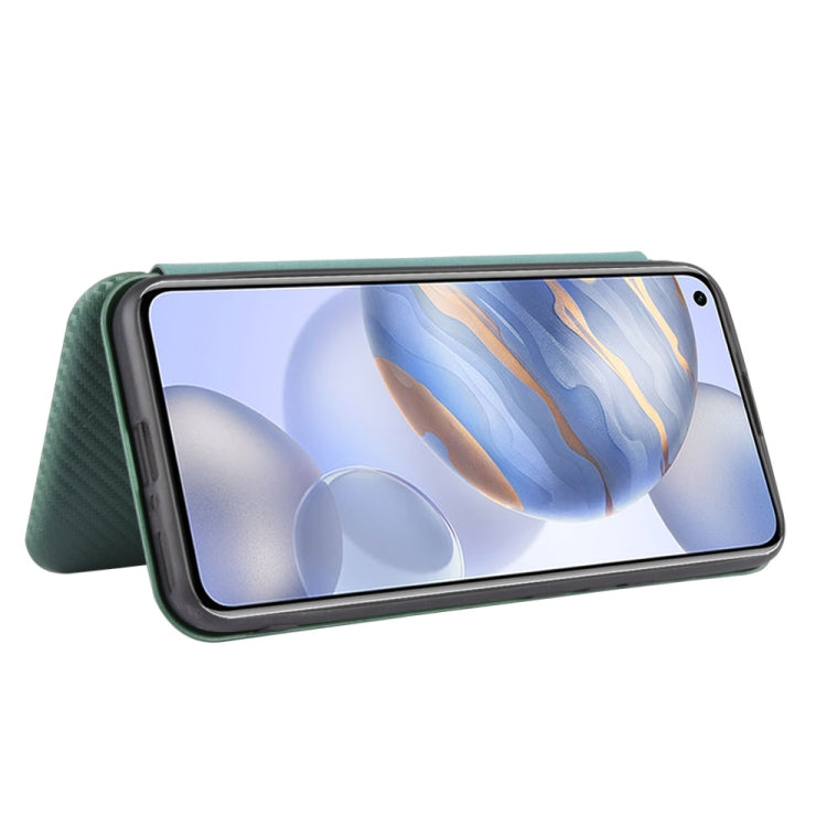 For Huawei Honor 30S Carbon Fiber Texture Horizontal Flip TPU + PC + PU Leather Case with Card Slot