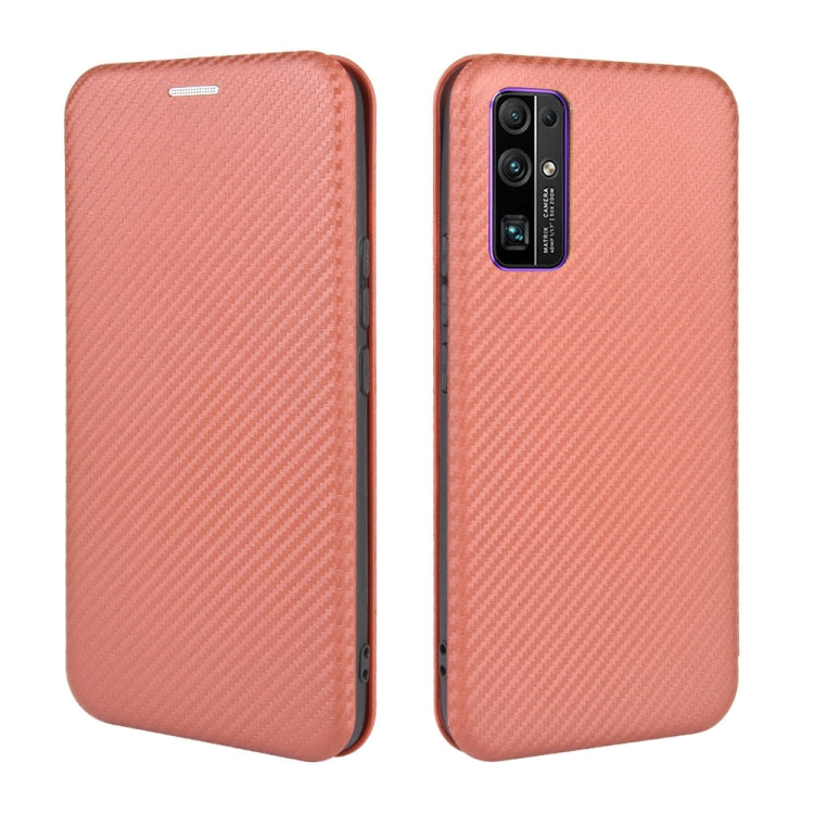 For Huawei Honor 30S Carbon Fiber Texture Horizontal Flip TPU + PC + PU Leather Case with Card Slot