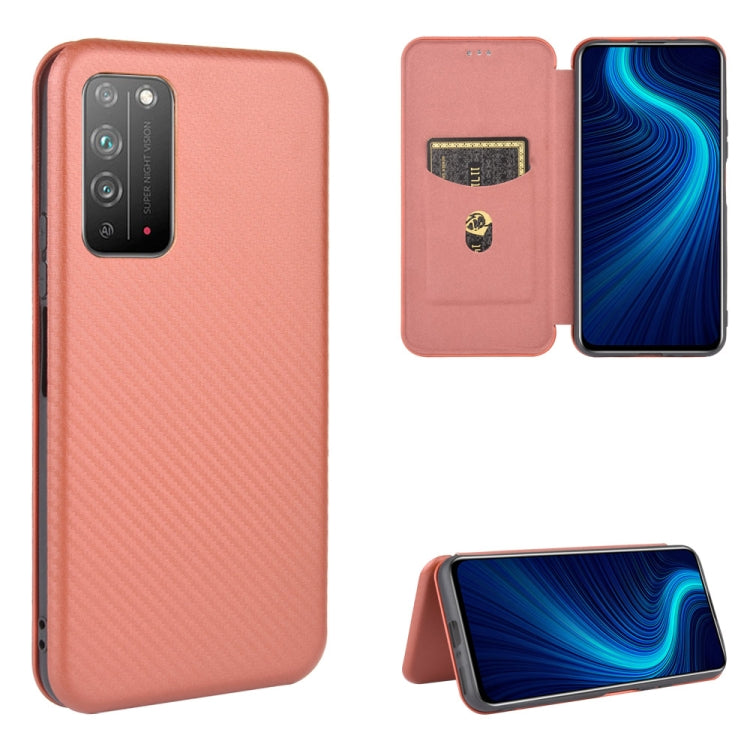 For Huawei Honor X10 5G Carbon Fiber Texture Horizontal Flip TPU + PC + PU Leather Case with Card Slot