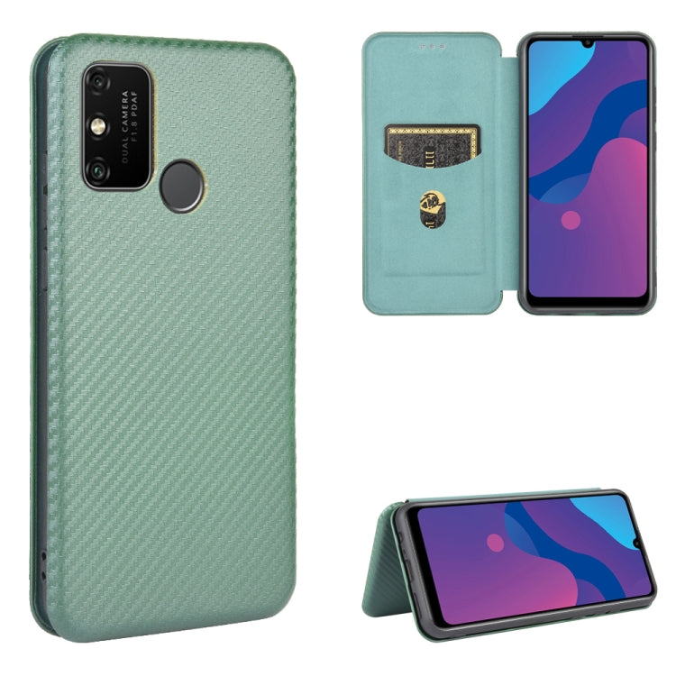 For Huawei Honor Play 9A Carbon Fiber Texture Horizontal Flip TPU + PC + PU Leather Case with Card Slot