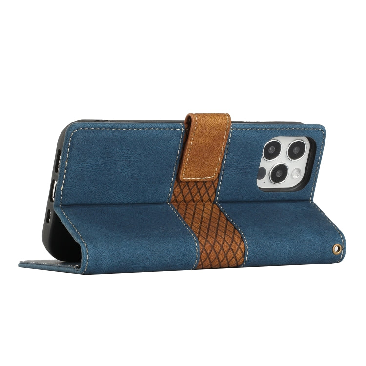 For iPhone 16 Pro Max Grid Stitching Leather Phone Case with Lanyard