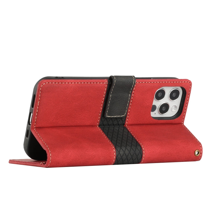 For iPhone 16 Pro Max Grid Stitching Leather Phone Case with Lanyard