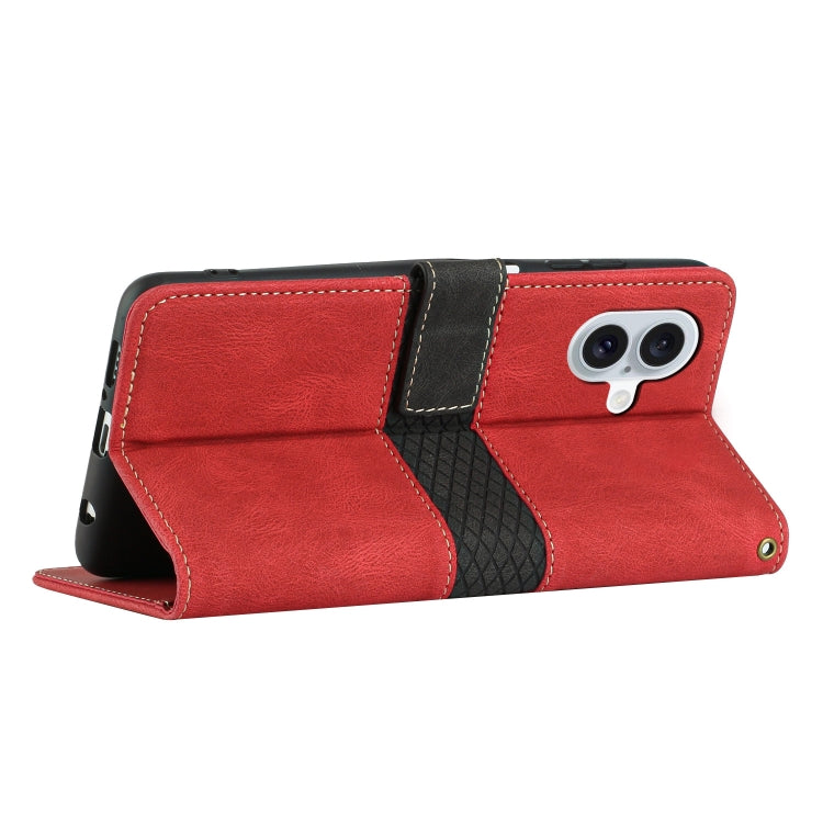 For iPhone 16 Plus Grid Stitching Leather Phone Case with Lanyard