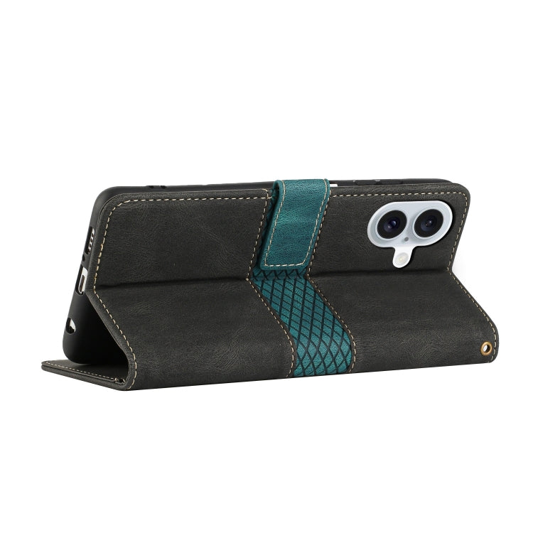For iPhone 16 Grid Stitching Leather Phone Case with Lanyard