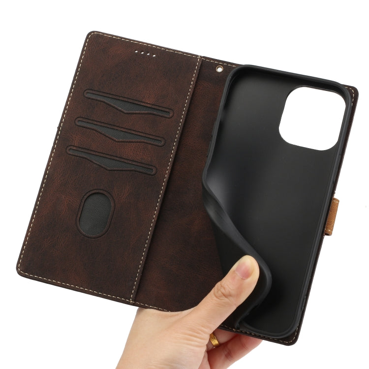 For iPhone 15 Pro Max Grid Stitching Leather Phone Case with Lanyard