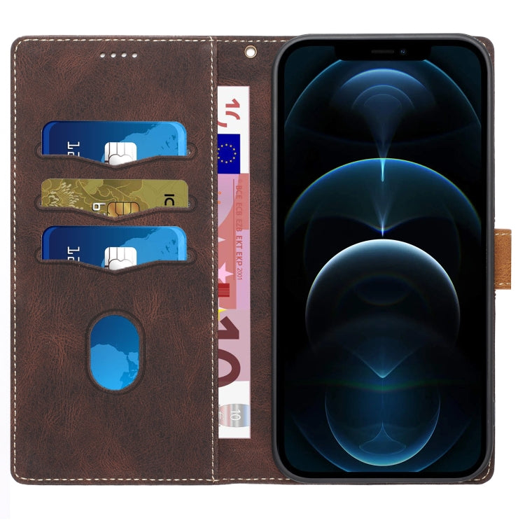 For iPhone 15 Pro Grid Stitching Leather Phone Case with Lanyard