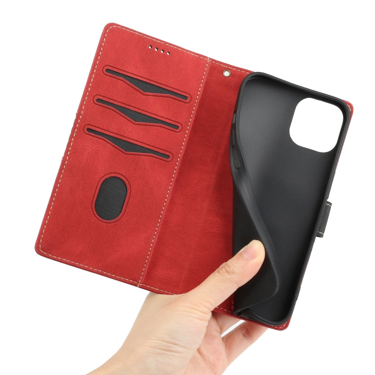 For iPhone 15 Grid Stitching Leather Phone Case with Lanyard