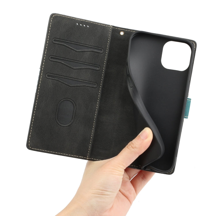 For iPhone 15 Grid Stitching Leather Phone Case with Lanyard