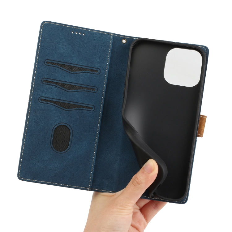 For iPhone 14 Pro Grid Stitching Leather Phone Case with Lanyard