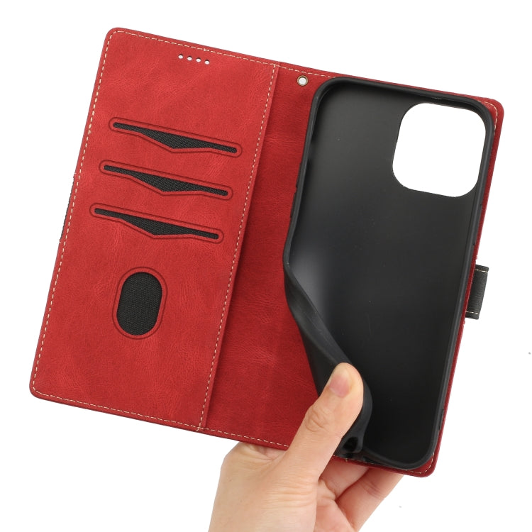 For iPhone 14 Pro Grid Stitching Leather Phone Case with Lanyard