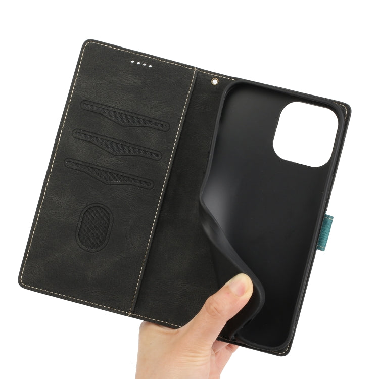 For iPhone 14 Pro Grid Stitching Leather Phone Case with Lanyard