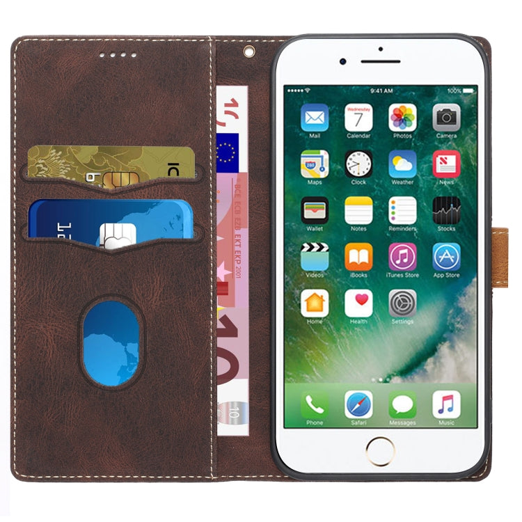 For iPhone SE 2022 / 2020 Grid Stitching Leather Phone Case with Lanyard