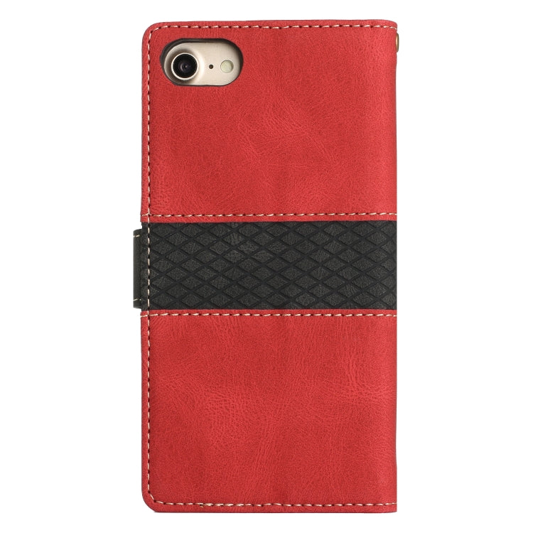 For iPhone SE 2022 / 2020 Grid Stitching Leather Phone Case with Lanyard
