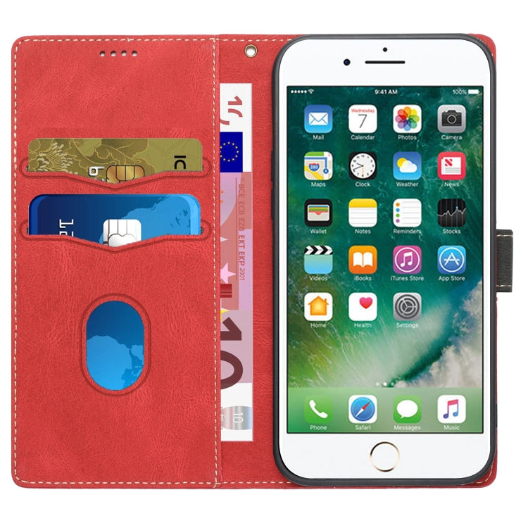 For iPhone SE 2022 / 2020 Grid Stitching Leather Phone Case with Lanyard