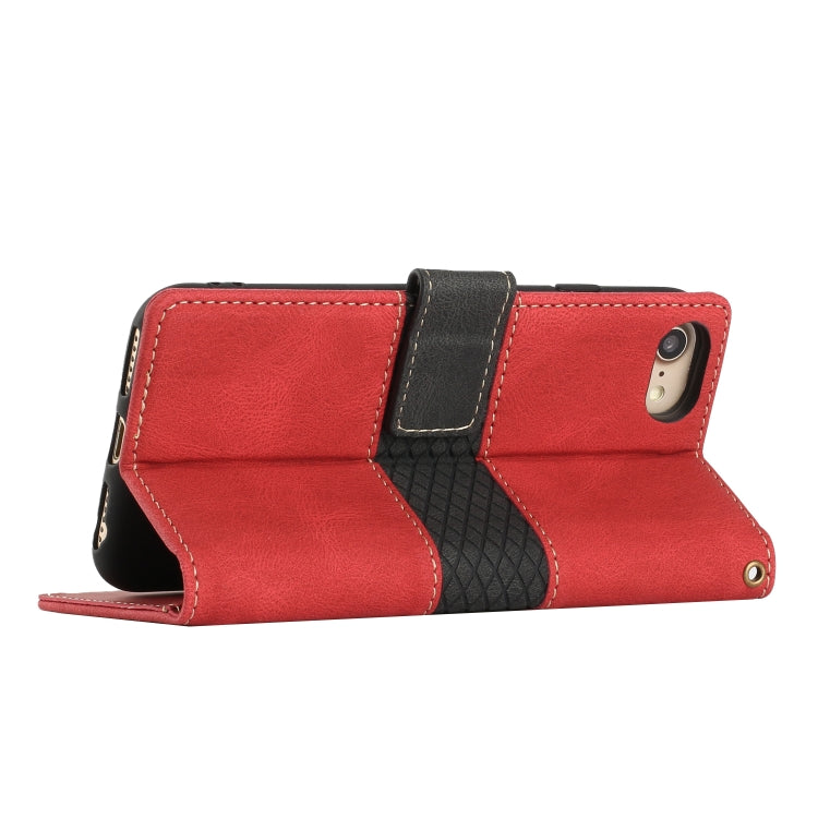 For iPhone SE 2022 / 2020 Grid Stitching Leather Phone Case with Lanyard