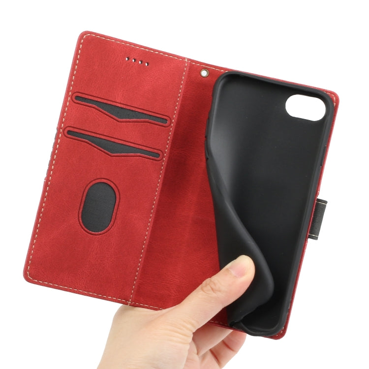 For iPhone SE 2022 / 2020 Grid Stitching Leather Phone Case with Lanyard