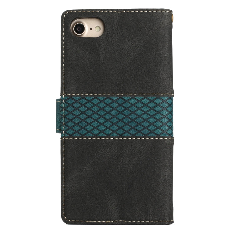 For iPhone SE 2022 / 2020 Grid Stitching Leather Phone Case with Lanyard