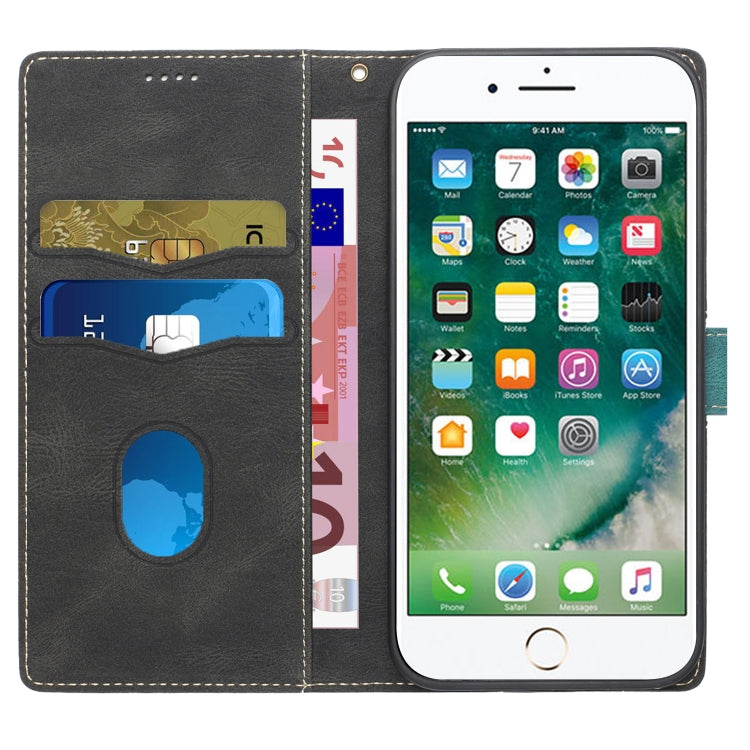 For iPhone SE 2022 / 2020 Grid Stitching Leather Phone Case with Lanyard