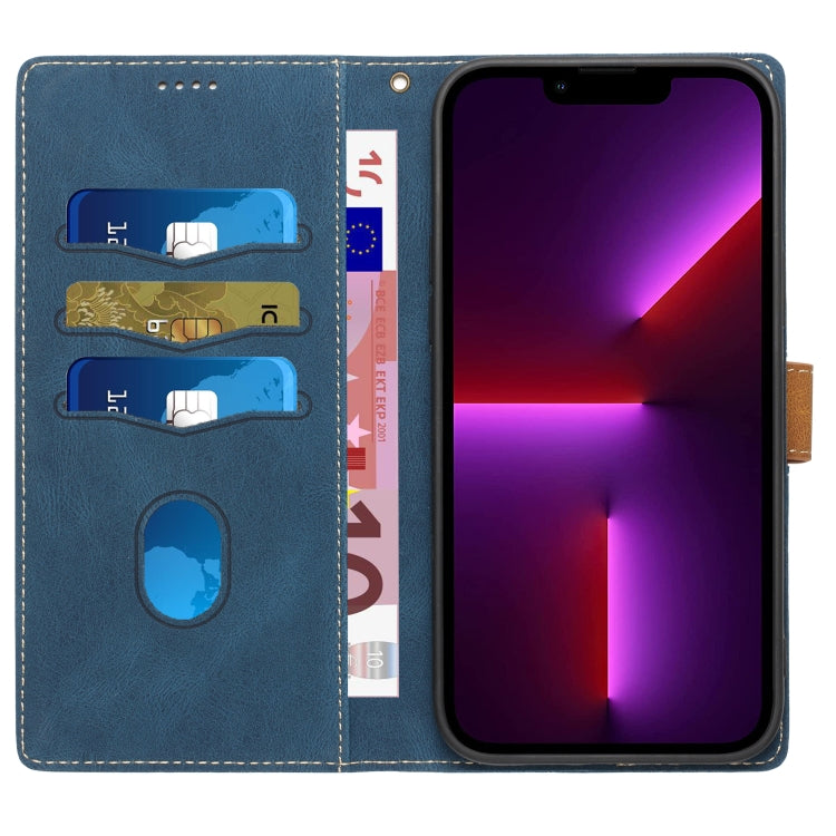 For iPhone 13 Pro Max Grid Stitching Leather Phone Case with Lanyard