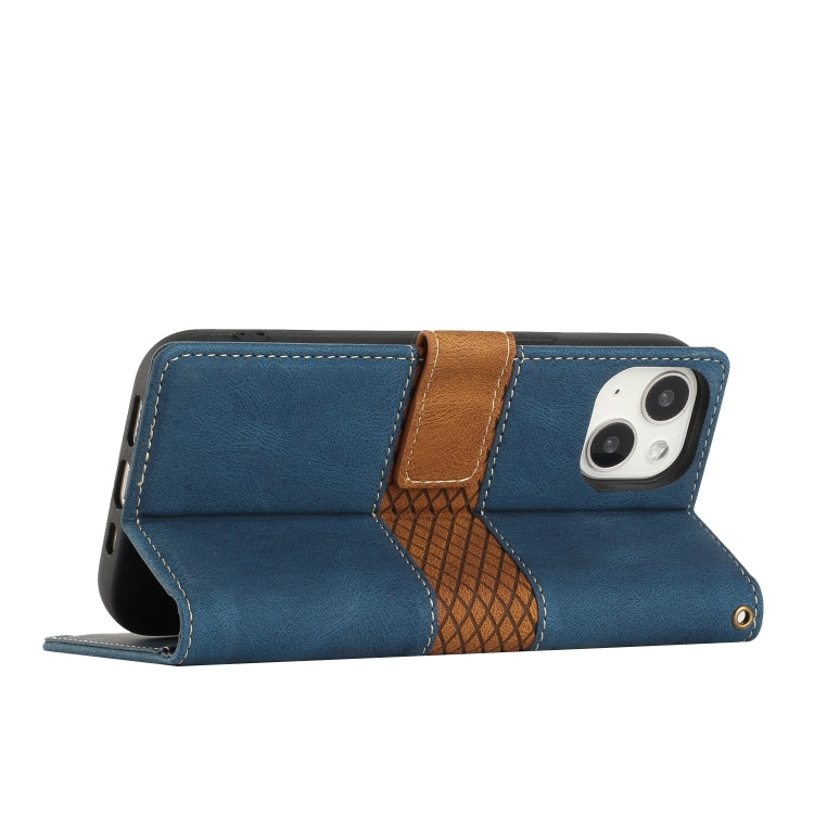 For iPhone 13 mini Grid Stitching Leather Phone Case with Lanyard