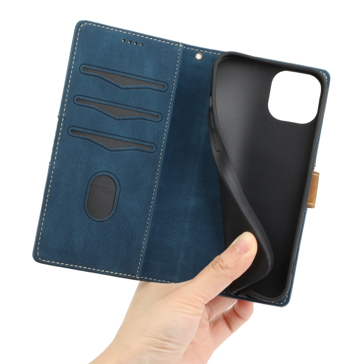 For iPhone 13 mini Grid Stitching Leather Phone Case with Lanyard