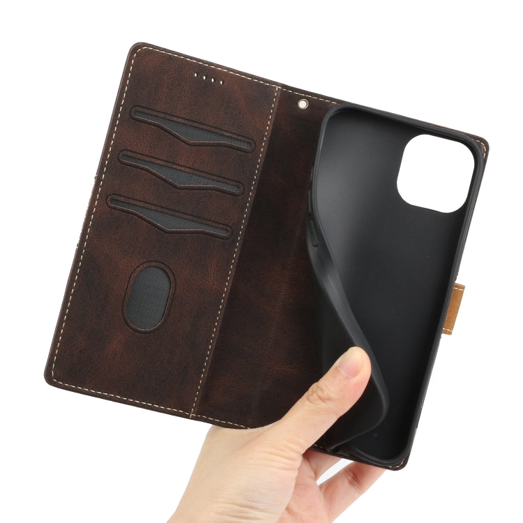For iPhone 13 mini Grid Stitching Leather Phone Case with Lanyard