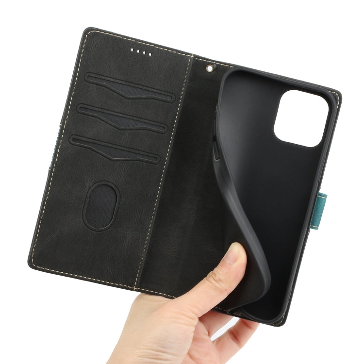 For iPhone 12 / 12 Pro Grid Stitching Leather Phone Case with Lanyard