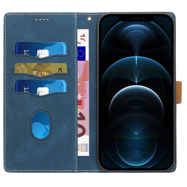 For iPhone 12 Pro Max Grid Stitching Leather Phone Case with Lanyard