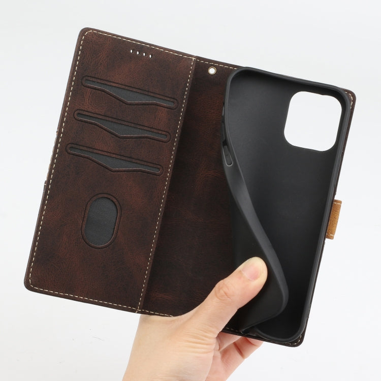 For iPhone 12 Pro Max Grid Stitching Leather Phone Case with Lanyard