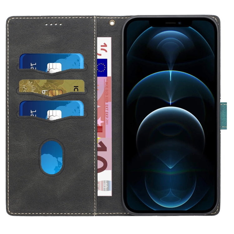 For iPhone 12 Pro Max Grid Stitching Leather Phone Case with Lanyard