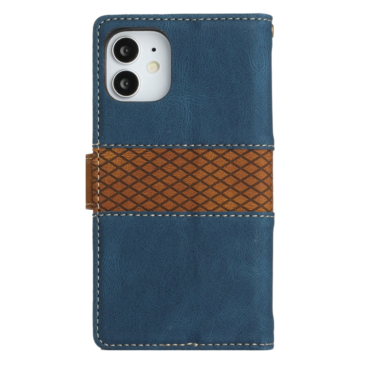 For iPhone 12 mini Grid Stitching Leather Phone Case with Lanyard