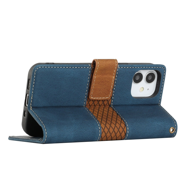 For iPhone 12 mini Grid Stitching Leather Phone Case with Lanyard