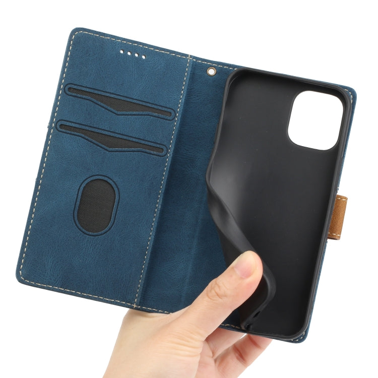 For iPhone 12 mini Grid Stitching Leather Phone Case with Lanyard